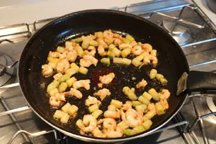 Scrambled eggs with langoustines and asparagus tips.