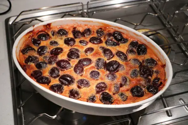 Creamy plum and pear clafoutis