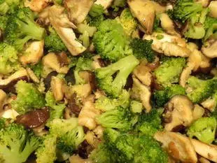 Sliced chicken with mushrooms and broccoli