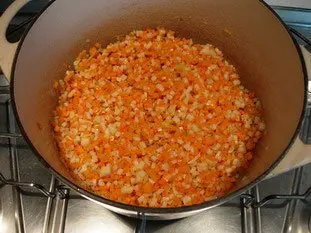 Creamy risotto with diced vegetables and flax seeds