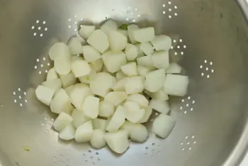 Fried rice with turnips and new peas