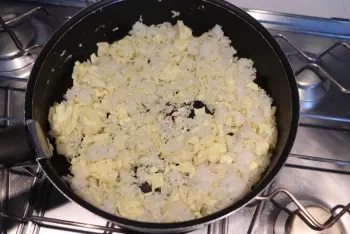 Fried rice with turnips and new peas