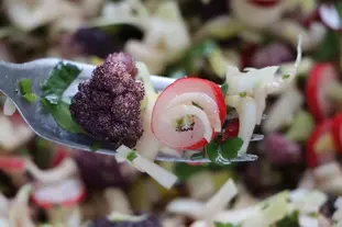 Purple sprouting broccoli and endive salad
