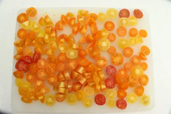 Cherry tomato salad, mixed greens, and Parmesan shavings : Stage 1