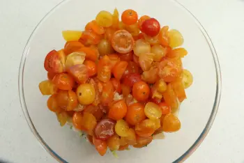 Cherry tomato salad, mixed greens, and Parmesan shavings : Stage 5