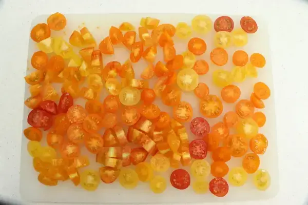 Cherry tomato salad, mixed greens, and Parmesan shavings