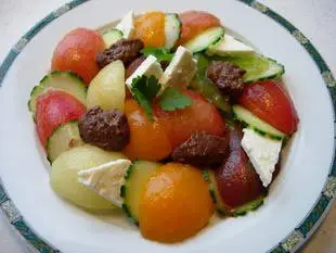 Multicoloured cucumber-tomato salad : Photo of step #26