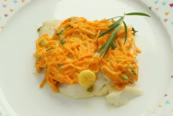 Whiting fillet with mustard carrots