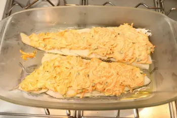 Whiting fillet with mustard carrots