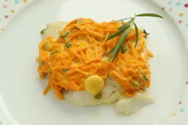 Whiting fillet with mustard carrots
