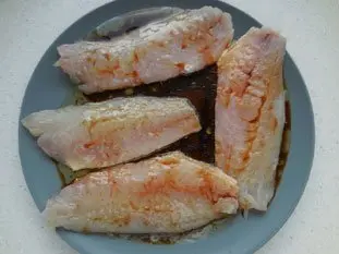 Red sea bream fillets in a soy-sauce marinade