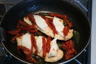 Pan-fried chicken breast on mozzarella