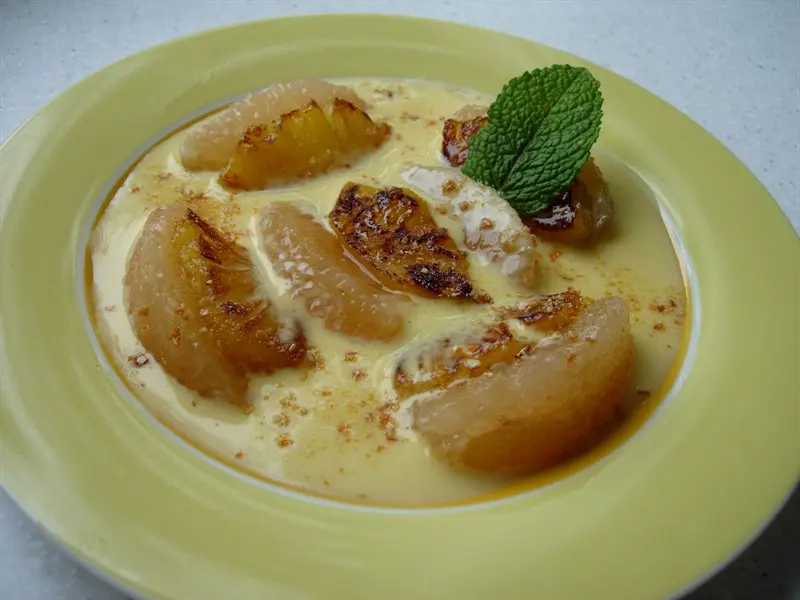 Chaud-froid of grapefruit, pineapple and lime custard 