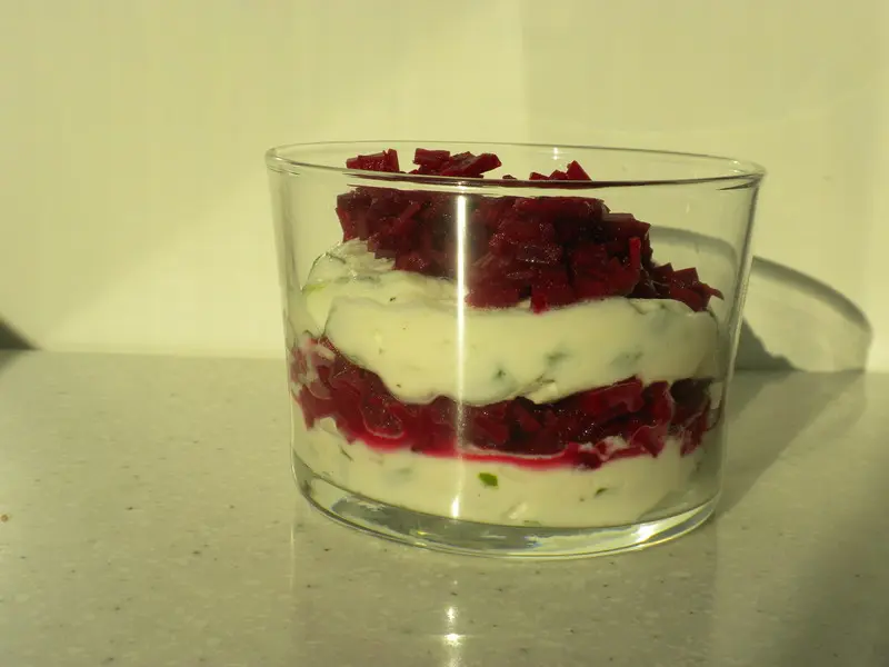 Beetroot and cream cheese verrines