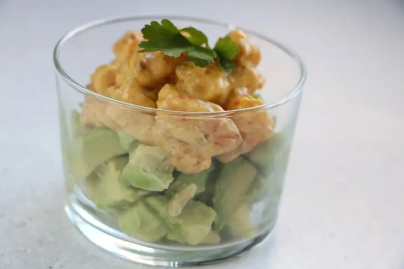 Avocado with Sautéed Prawns 