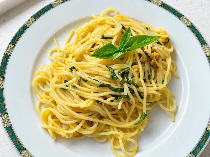 Spaghetti with mussels and basil