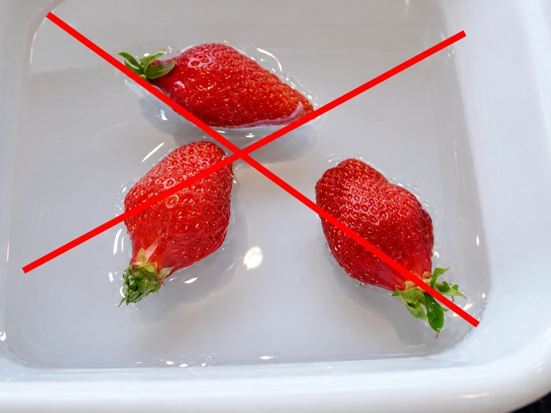 You should not soak strawberries in water