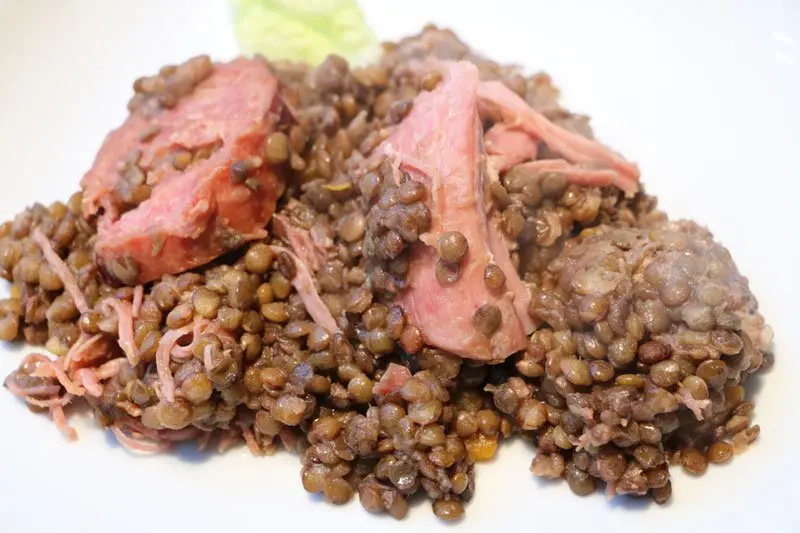 Cured Pork Belly With Lentils