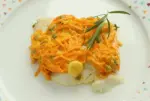 Whiting fillet with mustard carrots