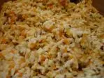 Creamy risotto with diced vegetables and flax seeds