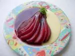 Pears in red wine with blackcurrant 