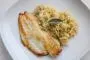 Pan-fried fish fillets, braised cabbage with Noilly Prat