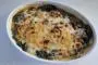 Gratin of cooked spinach, chilli-spiced chicken, bechamel sauce and cheese.