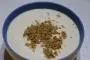 Celeriac soup with double sesame flavour: sesame paste and sesame-seed crumble on top.