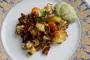 Roasted vegetables with thyme and green sauce