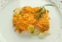 Fillet of whiting with tarragon, baked 2 times, with a crust of mustarded carrots.
