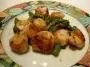 Grilled scallops with green asparagus.