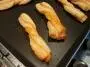 Puff pastry twists with smoked salmon.