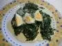 Wilted spinach, cream sauce and hard-boiled eggs.