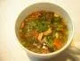 Tasty soup with vegetables, chicken, mushrooms and peanuts.