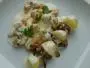 Sole fillets sautéed in butter with a cream sauce, shellfish and boiled potatoes.