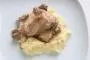 Rabbit civet marinated and cooked in cider, with cream sauce.