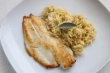 Pan-fried fish fillets, braised cabbage with Noilly Prat