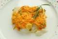 Whiting fillet with mustard carrots